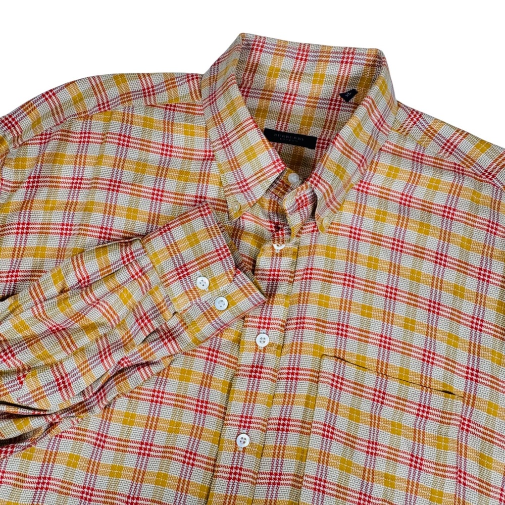 Burberry Mens Plaid Button Down Shirt Long Sleeve Yellow Red Size XL